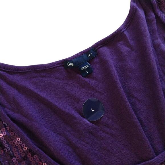 Gap Vintage Y2K Sequin Tank Going Out Top Size L New Purple Scoop Neck Cami - Picture 3 of 5